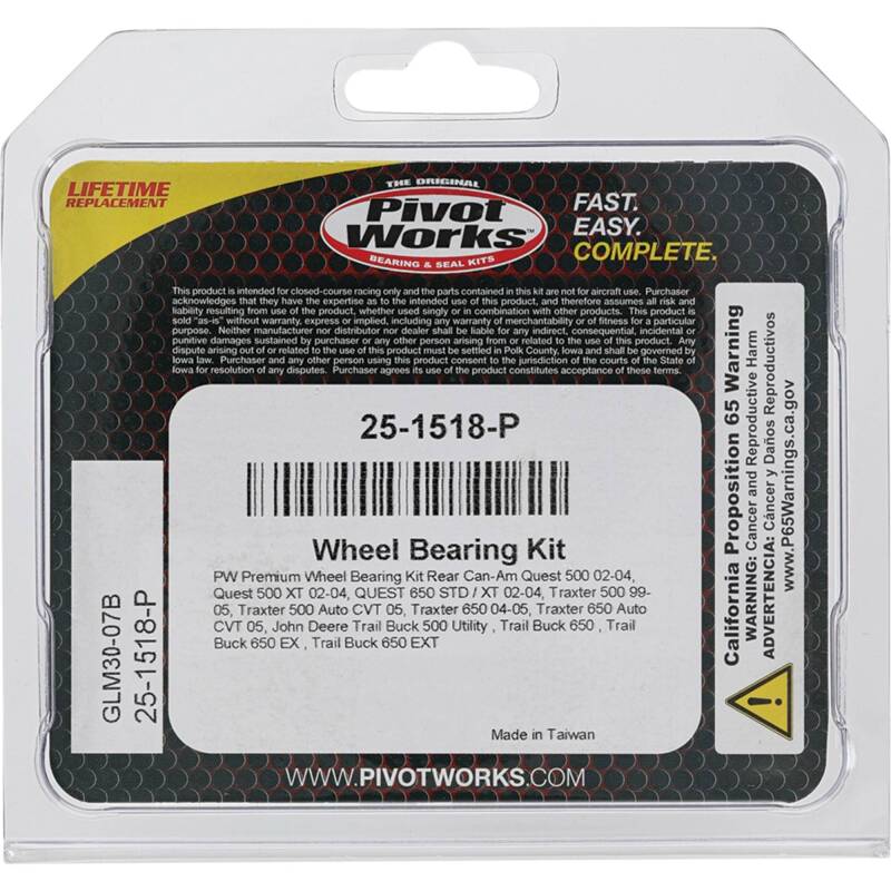 Pivot Works Can-Am, John Deere Wheel Bearing Kit Premium Bearings 25-1518-P 25-1518-P Photo - Primary