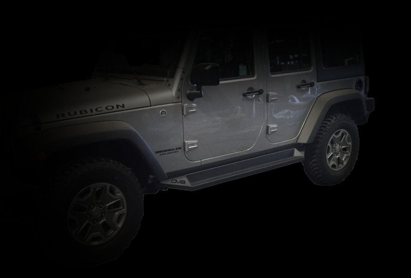 DV8 Offroad 07-18 Jeep Wrangler JK Plated Steel Rock Slider Steps - Matte Black (4 Door Only) SRSOTB-10 SRSOTB-10 Photo - Close Up