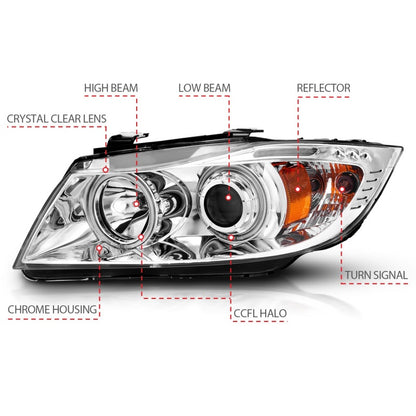 Anzo 2006-2008 BMW 3 Series E90-E91 Projector Headlights w/ Halo w/ LED Bar 121336 Photo - Unmounted