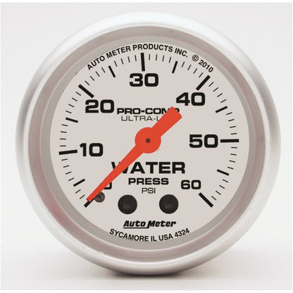 Autometer Ultra-Lite 52mm 60 PSI Mechanical Water Pressure Gauge 4324 4324 Photo - Primary
