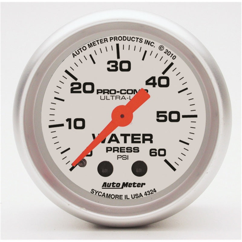 Autometer Ultra-Lite 52mm 60 PSI Mechanical Water Pressure Gauge 4324 4324 Photo - Primary