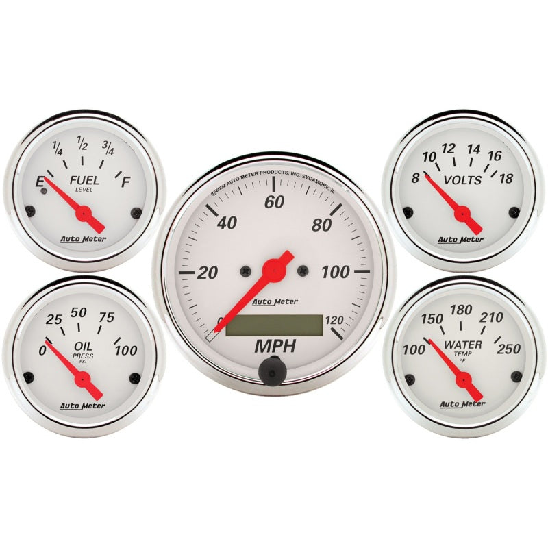 Autometer Gauge Kit, 5 Pc., 3 1/8" & 2 1/16", Elec. Speedometer, Arctic White 1302 Photo - Primary