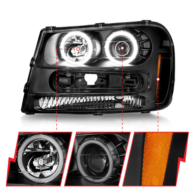 ANZO 02-09 Chevrolet Trailblazer (Will Not Fit 06-09 LT) Projector Headlights w/Halo Black Housing 111572 111572 Photo - Unmounted