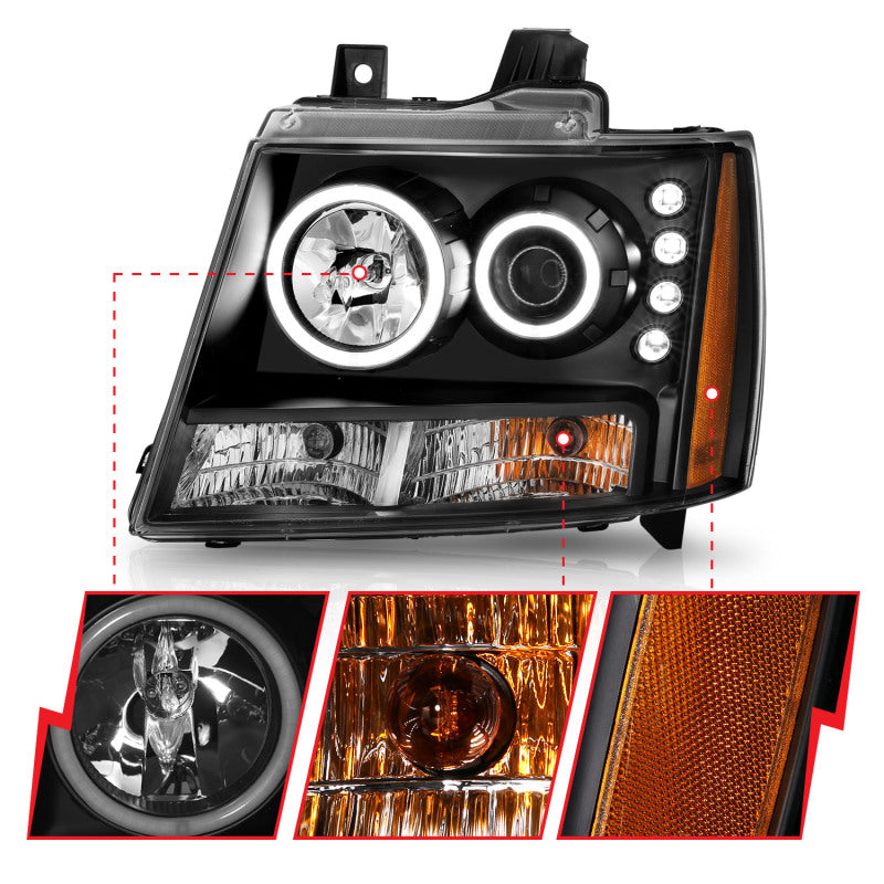 Anzo 2007-2013 Chevrolet Avalanche Projector Headlights w/ Halo Black(CCFL) 111109 User 3