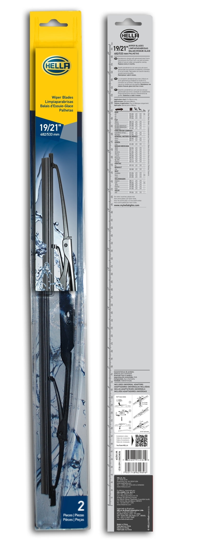 Hella Standard Wiper Blade 19in/21in - Pair 9XW398114019/21 9XW398114019/21 Photo - in package