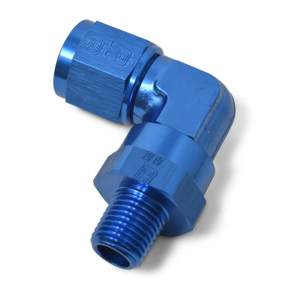 Russell #12 90° Female AN To Male Swivel NPT - Blue 614022 Photo - out of package