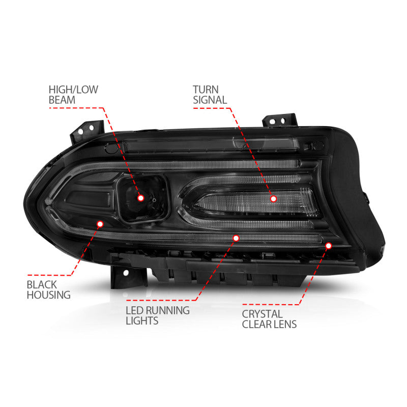 ANZO 2015-2018 Dodge Charger Projector Headlights Plank Style Black 121559 121559 User 3