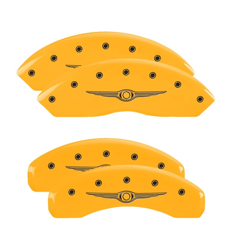 MGP 4 Caliper Covers Engraved Front & Rear Style 1/Chrysler Wing Yellow finish black ch 32021SCW1YL 32021SCW1YL Photo - Primary