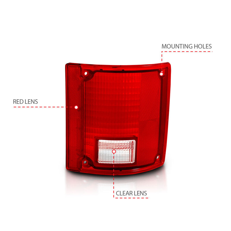 ANZO 1978-1991 Chevy Blazer Taillight Red/Clear Lens w/o Chrome Trim Fleetside (OE Replacement) 311317 311317 Photo - out of package