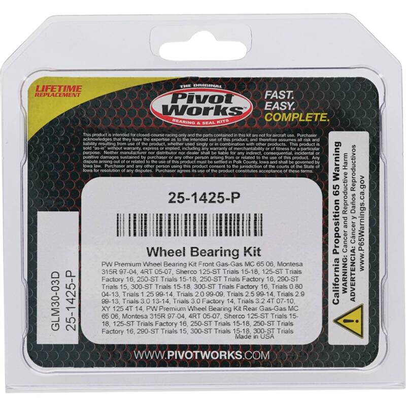 Pivot Works Gas-Gas, Montesa, Sherco Wheel Bearing Kit Premium Bearings 25-1425-P 25-1425-P Photo - Primary