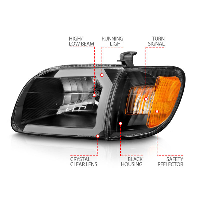 ANZO 00-04 Toyota Tundra (Fits Reg/Acc Cab Only) Crystal Headlights w/Light Bar Black w/Corner Light 111579 111579 Photo - Unmounted