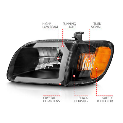 ANZO 00-04 Toyota Tundra (Fits Reg/Acc Cab Only) Crystal Headlights w/Light Bar Black w/Corner Light 111579 111579 Photo - Unmounted