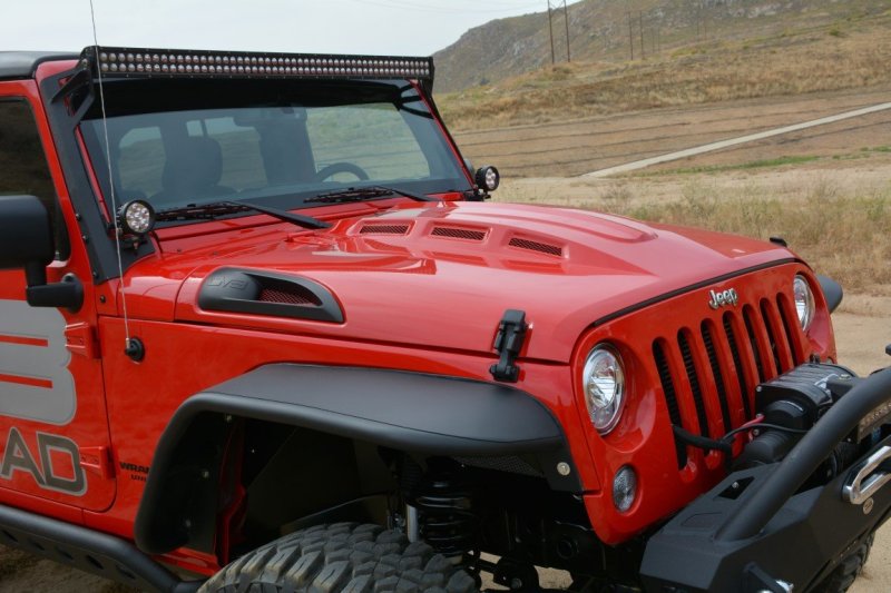 DV8 Offroad 07-18 Jeep Wrangler JK Metal Heat Dispersion Hood - Primer Black HDMB07-02 HDMB07-02 Photo - Close Up