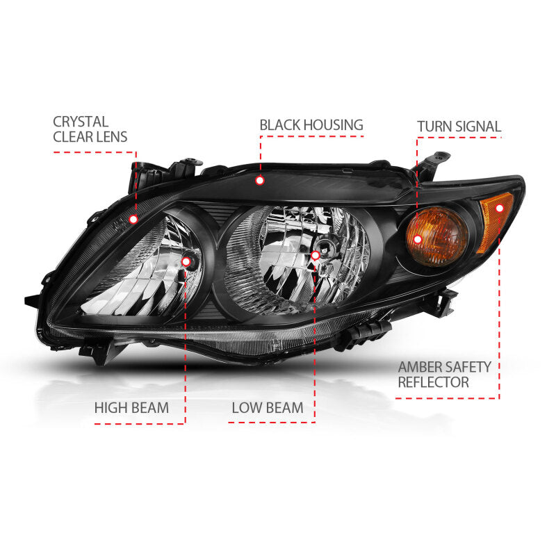 ANZO 2009-2010 Toyota Corolla Crystal Headlight Black Amber 121541 121541 Photo - out of package