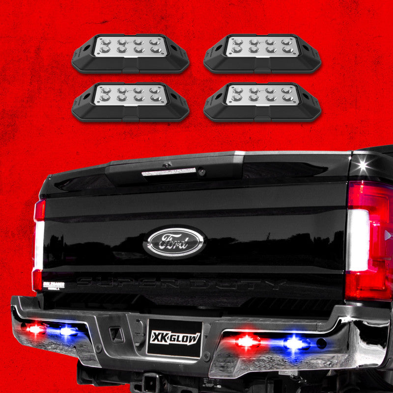 XKGLOW XK Glow Strobe Pod Lights w/ Traffic Modes Ultra LEDs Multiple Modes + Solid On - Red + Blue 4pc XK052001-4RB XK052001-4RB User 1