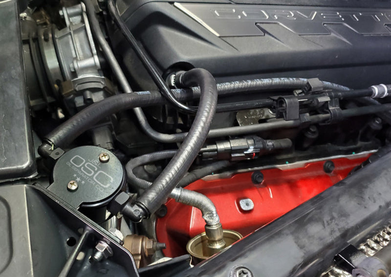 J&L 20-21 Chevrolet Corvette 6.2L LT2 Targa Top Passenger Side Oil Separator 3.0 - Black Anodized 3088P-B 3088P-B Photo - Mounted