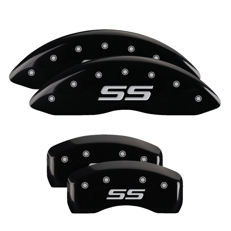 MGP 4 Caliper Covers Engraved Front & Rear Monte Carlo style/SS Black finish silver ch 14217SSS4BK 14217SSS4BK Photo - Primary