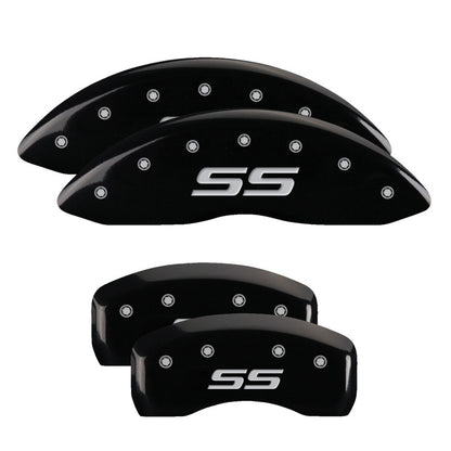 MGP 4 Caliper Covers Engraved Front & Rear Monte Carlo style/SS Black finish silver ch 14217SSS4BK 14217SSS4BK Photo - Primary