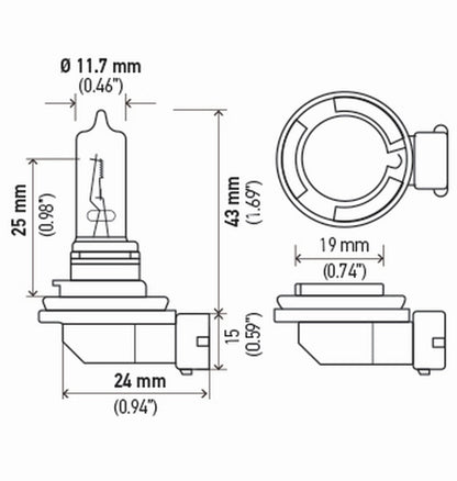 Hella Bulb H9 12V 65W Pgj195 T4 Sb H9SB H9SB Technical Drawing