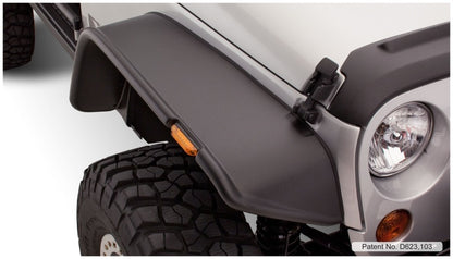 Bushwacker 07-18 Jeep Wrangler Flat Style Flares 4pc Fits 2-Door Sport Utility Only - Black 10919-07 10919-07 Photo - Mounted