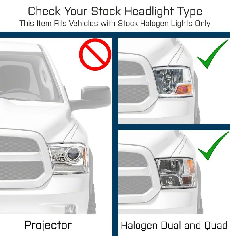 Raxiom 09-18 Dodge RAM 1500 Non-Projector LED Halo Headlights- Chrome Housing (Clear Lens) R111517 R111517 Photo - Close Up