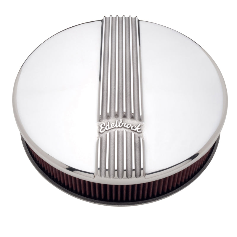 Edelbrock Air Cleaner, Classic Series, Round, Aluminum Top, Cloth Element, 14" D 4117 Photo - out of package