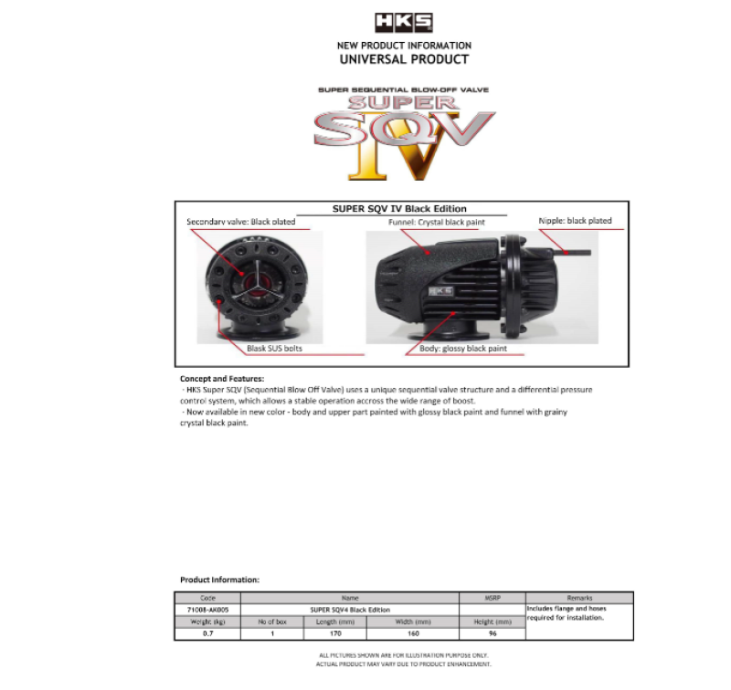 HKS Sqv Iv Black Edition Universal Assy 71008-Ak005 71008-AK005 User 1