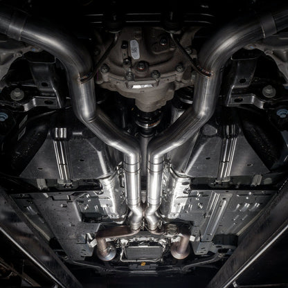 Stainless Works 18+ Ford Mustang GT Redline Cat-Back Performance Connect X-Pipe w/ Active Valves M18CBXPCV M18CBXPCV Photo - Mounted