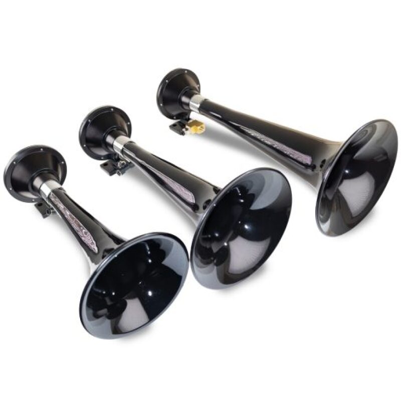 Kleinn Air Horns Kleinn Black Triple Horn/ 15In/13In/11In - High Impact ABS Trumpet/ Zinc Alloy Base 230 230 Photo - Primary
