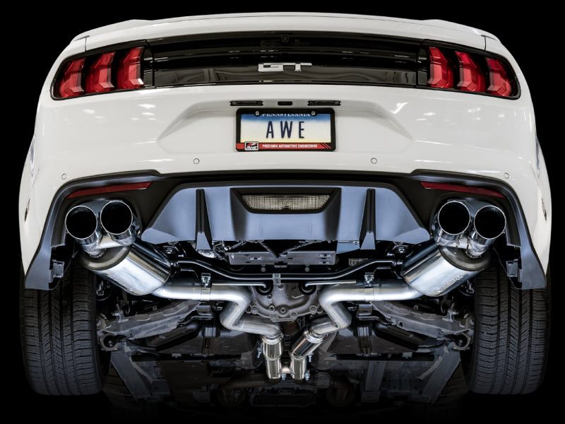 AWE Tuning 2018+ Ford Mustang GT (S550) Cat-back Exhaust - Touring Edition (Quad Chrome Silver Tips) 3015-42102 3015-42102 Photo - Mounted