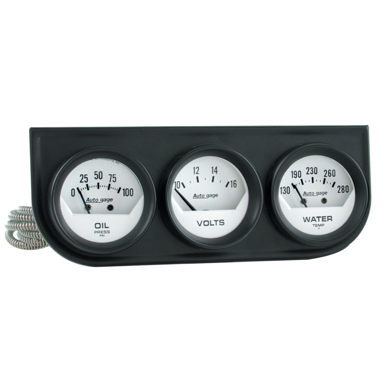 Autometer Gauge Console, Oilp/Wtmp/Volt, 2", 100PSI/280 Deg F/16V, Wht Dial, Blk 2324 Photo - Primary