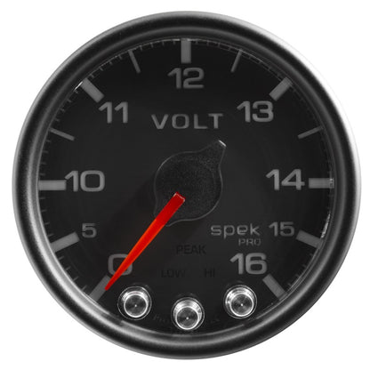 Autometer Spek-Pro Gauge Voltmeter 2 1/16in 16V Stepper Motor W/Peak & Warn Blk/Blk P34432 P34432 User 2