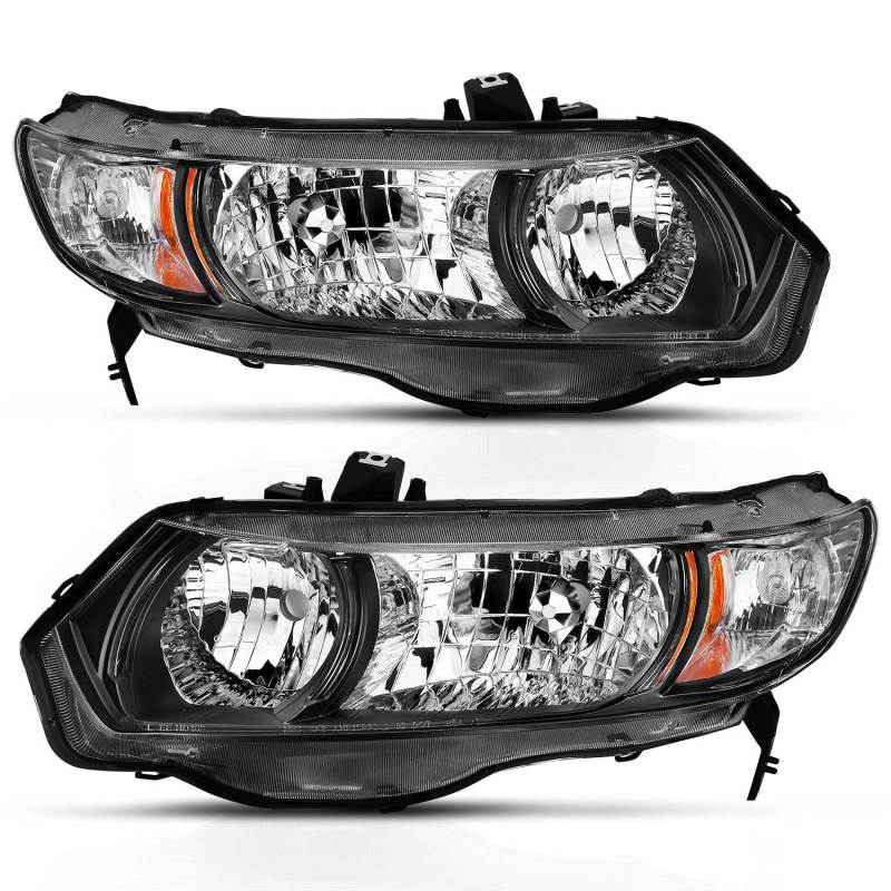 ANZO 2006-2009 Honda Civic 2 Door Crystal Headlight Black Amber (OE Replacement) 121546 121546 Photo - Primary