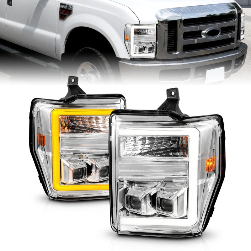 ANZO 08-10 Ford F-250 - F-550 Super Duty Projector Headlights w/ Light Bar Switchback Chrome Housing 111587 111587 Photo - Primary