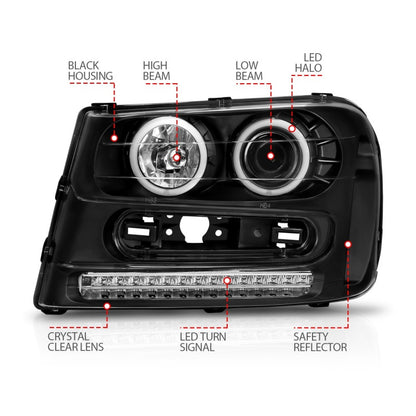 Anzo 2002-2009 Chevrolet Trailblazer Projector Headlights w/ Halo Black 111127 Photo - Unmounted