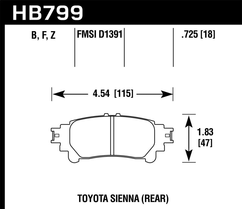 Hawk 14-16 Toyota Highlander Performance Ceramic Street Rear Brake Pads HB799Z.597 Photo - Primary