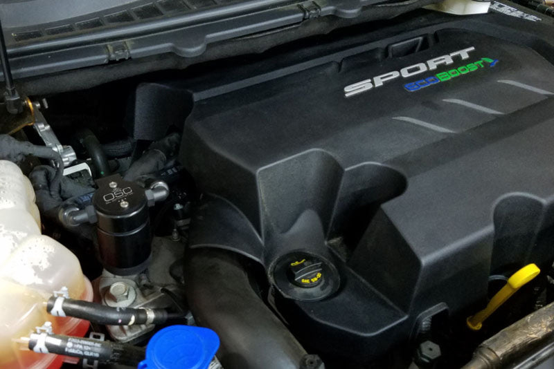 J&L 2015-2022 Ford Edge Sport/ST Passenger Side Oil Separator 3.0 - Black Anodized 3031P-B 3031P-B Photo - Mounted