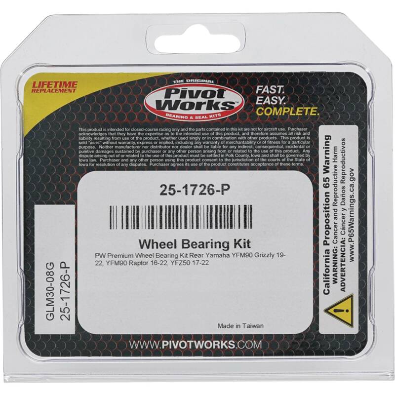 Pivot Works Yamaha Wheel Bearing Kit Premium Bearings 25-1726-P 25-1726-P Photo - Primary
