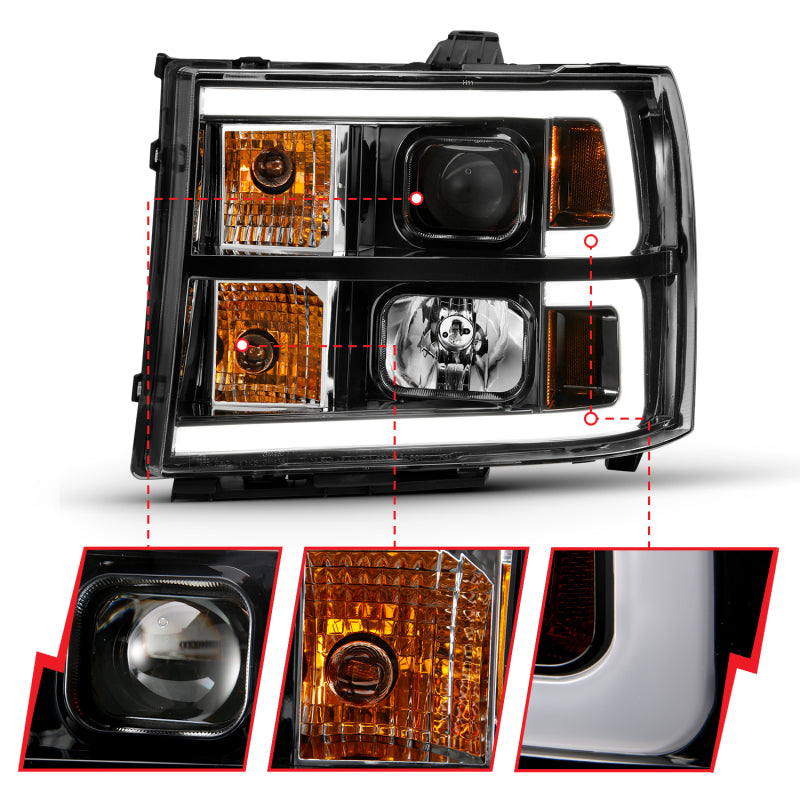 ANZO 2007-2013 Gmc Sierra 1500 Projector Headlight Plank Style Black w/ Clear Lens Amber 111482 111482 Photo - Unmounted