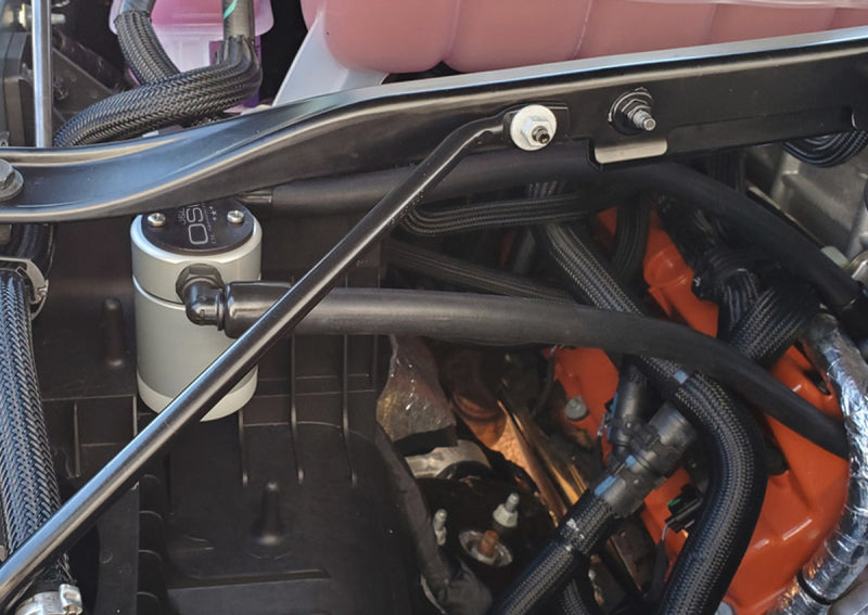 J&L 2021-2022 Ram TRX 6.2L Supercharged Passenger Side Oil Separator 3.0 - Clear Anodized 3071P-C 3071P-C Photo - Mounted