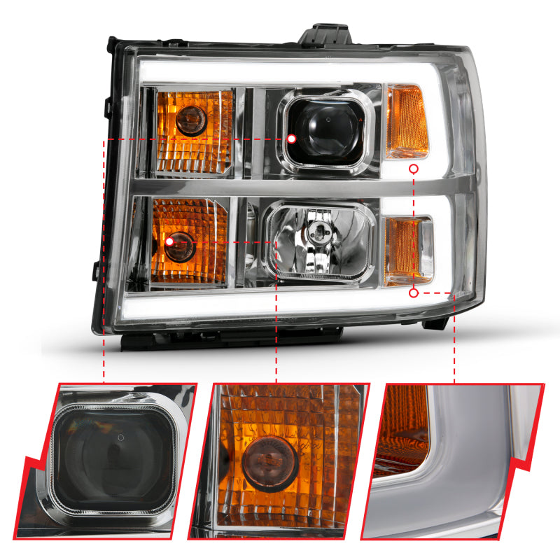 ANZO 2007-2013 Gmc Sierra 1500 Projector Headlight Plank Style Chrome w/ Clear Lens Amber 111483 111483 Photo - Unmounted