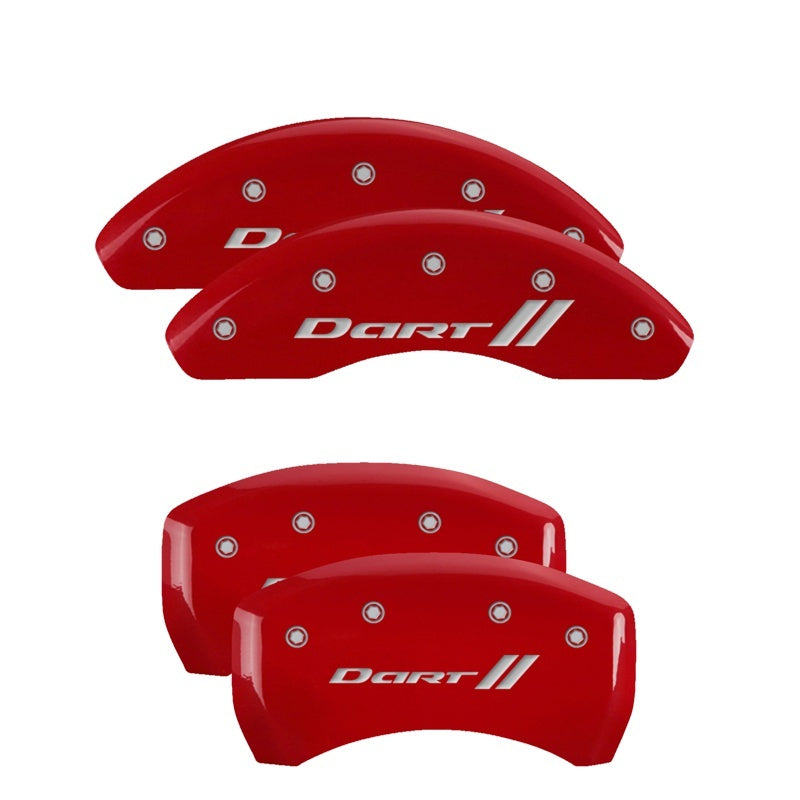 MGP Caliper Covers (set of 4), Engraved Front & Rear With stripes/Dart Red 12199SDRTRD Photo - Primary