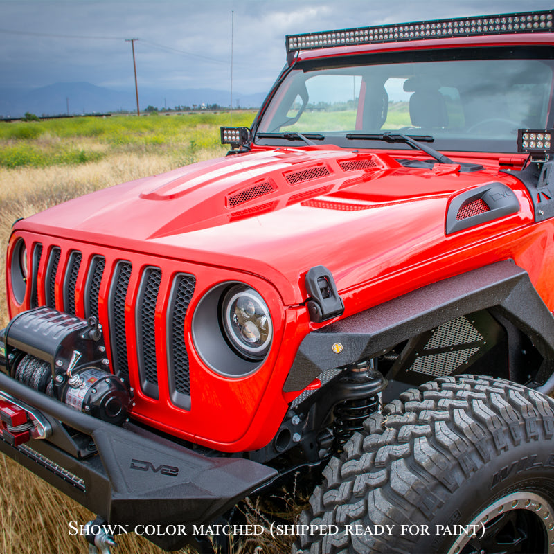 DV8 Offroad 18+ Jeep JL Heat Dispersion Hood - Primer Black HDMBJL-01 HDMBJL-01 Photo - Mounted
