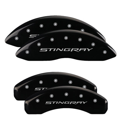 MGP 4 Caliper Covers Engraved Front & Rear Stingray Black finish silver ch 13009SSTYBK 13009SSTYBK Photo - Primary