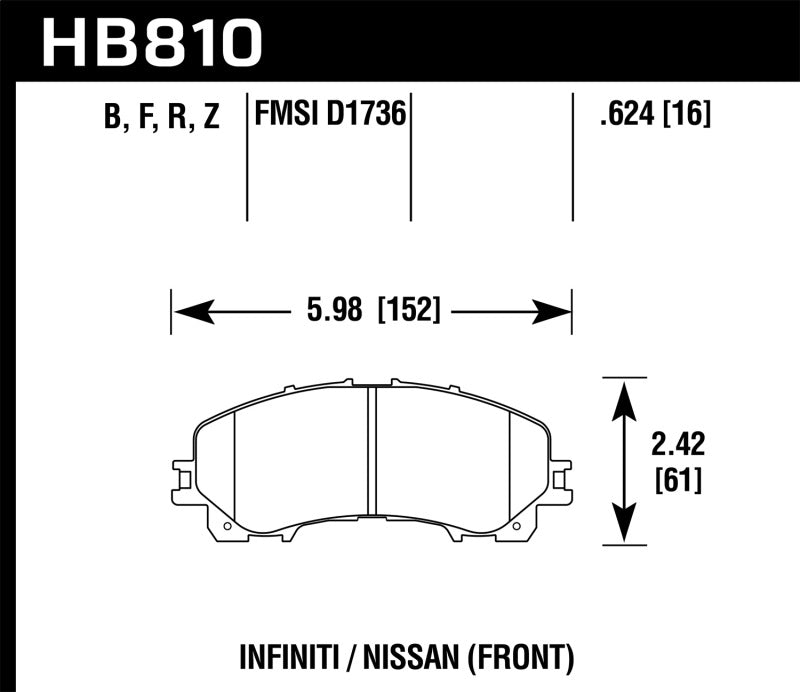 Hawk 14-17 Infiniti Q50 Performance Ceramic Street Front Brake Pads HB810Z.624 Photo - Primary