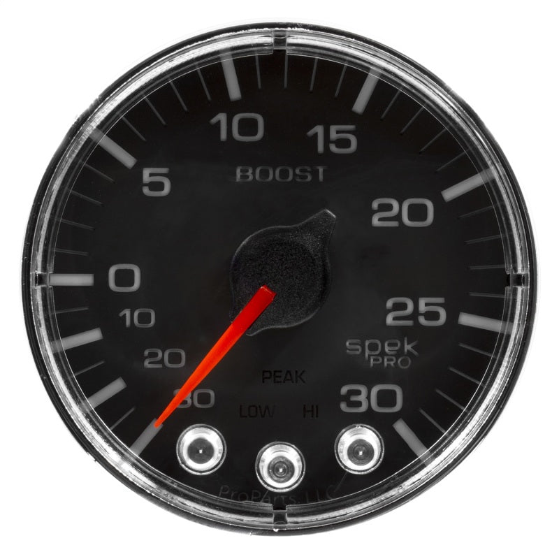 Autometer Spek-Pro Gauge Vac/Boost 2 1/16in 30Inhg-30psi Stepper Motor W/Peak & Warn Black/Chrome P302318 P302318 User 2