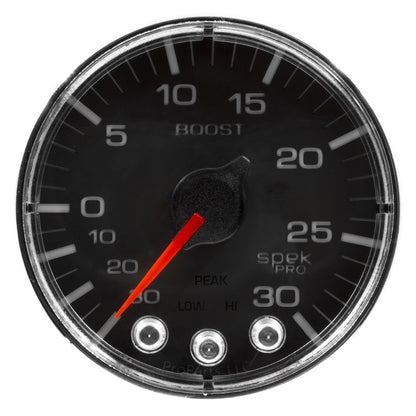 Autometer Spek-Pro Gauge Vac/Boost 2 1/16in 30Inhg-30psi Stepper Motor W/Peak & Warn Black/Chrome P302318 P302318 User 2