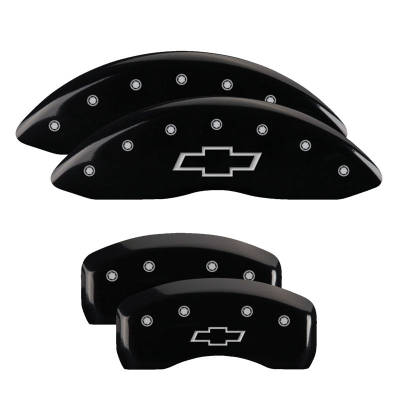 MGP 4 Caliper Covers Engraved Front & Rear Bowtie Black finish silver ch 14217SBOWBK 14217SBOWBK Photo - Primary