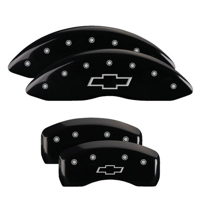 MGP 4 Caliper Covers Engraved Front & Rear Bowtie Black finish silver ch 14217SBOWBK 14217SBOWBK Photo - Primary