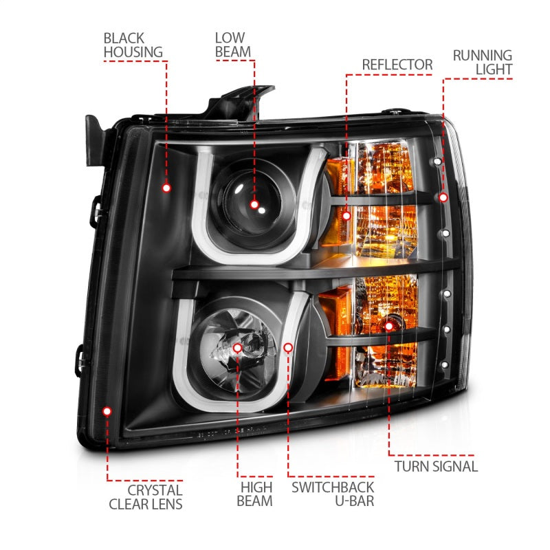 Anzo Chevy Silverado 1500 07-13 / 2500HD/3500HD Headlights W/ U-Bar Switch 111384 Photo - Unmounted